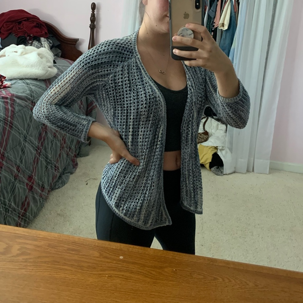 3/4 Length Blue+White Cardigan